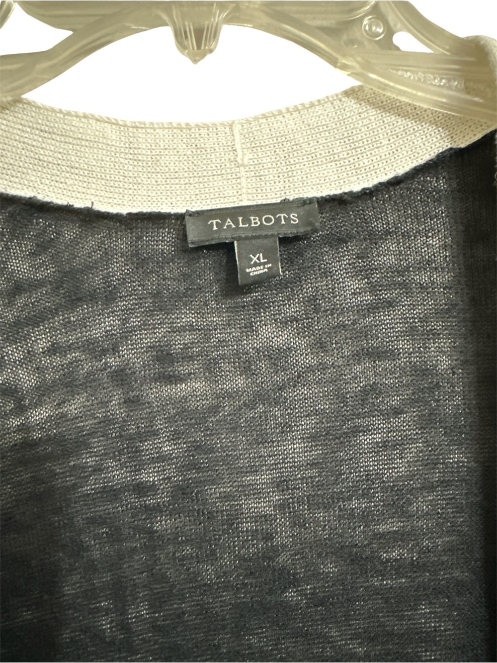 Talbots Medium Black Ivory Linen Blend Long Line Duster Cardigan Sweater Pockets - Picture 3 of 6